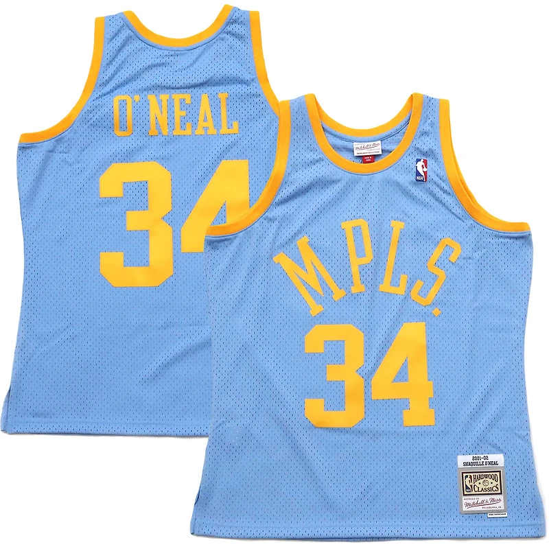 Maillot de joueur retraité Mitchell & Ness Shaquille O'Neal pour hommes, bleu clair, Los Angeles Lakers 2001/02 Hardwood Classics Swingman
