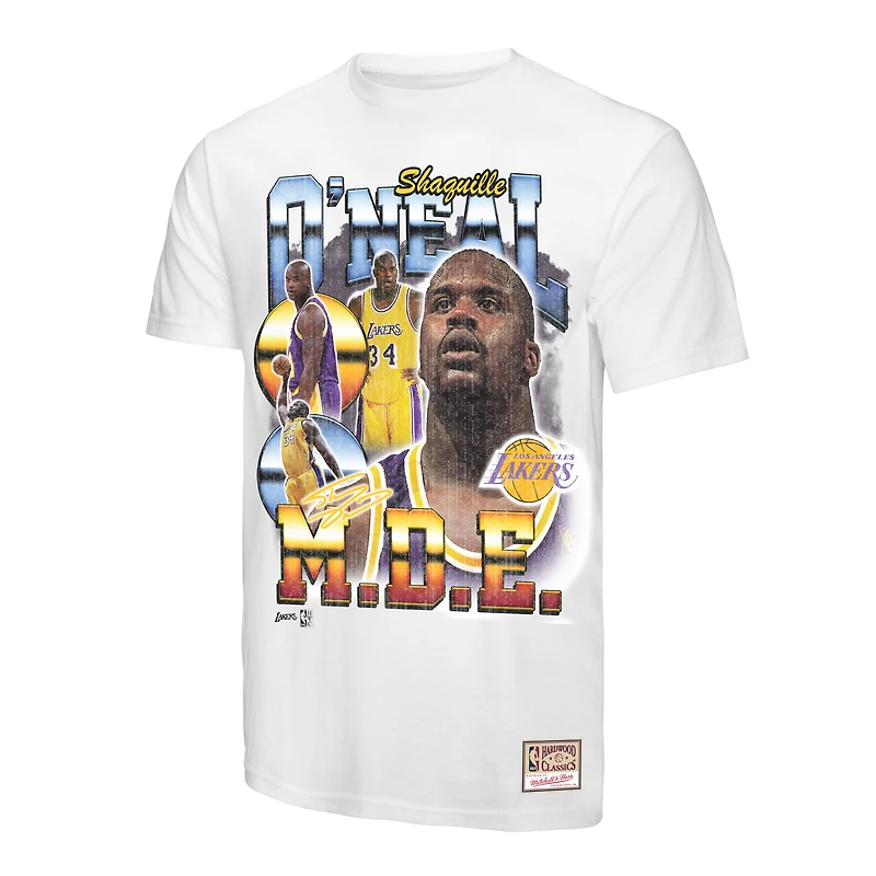 T-shirt commémoratif Mitchell & Ness Shaquille O'Neal pour homme, blanc, motif collage des Los Angeles Lakers