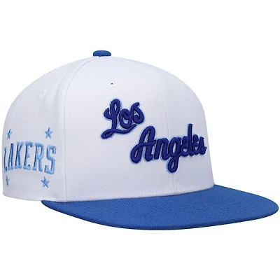 Casquette pour homme Mitchell & Ness Blanc/Royal Los Angeles Lakers Hardwood Classics Snapback