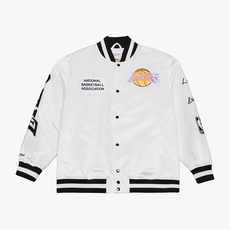Veste légère en satin à boutons-pression Mitchell & Ness blanche Los Angeles Lakers pour homme