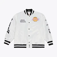 Veste légère en satin à boutons-pression Mitchell & Ness blanche Los Angeles Lakers pour homme