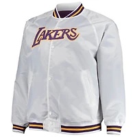 Veste blanche à boutons-pression raglan en satin pour hommes Mitchell & Ness des Lakers de Los Angeles Big Tall Hardwood Classics