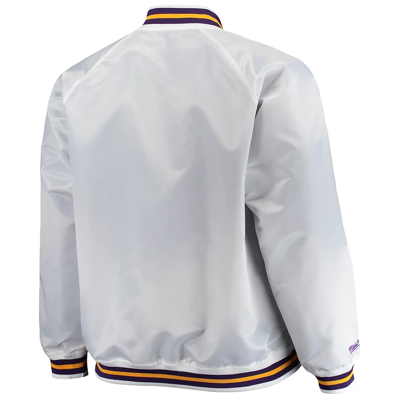 Veste blanche à boutons-pression raglan en satin pour hommes Mitchell & Ness des Lakers de Los Angeles Big Tall Hardwood Classics