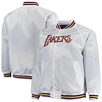 Veste blanche à boutons-pression raglan en satin pour hommes Mitchell & Ness des Lakers de Los Angeles Big Tall Hardwood Classics