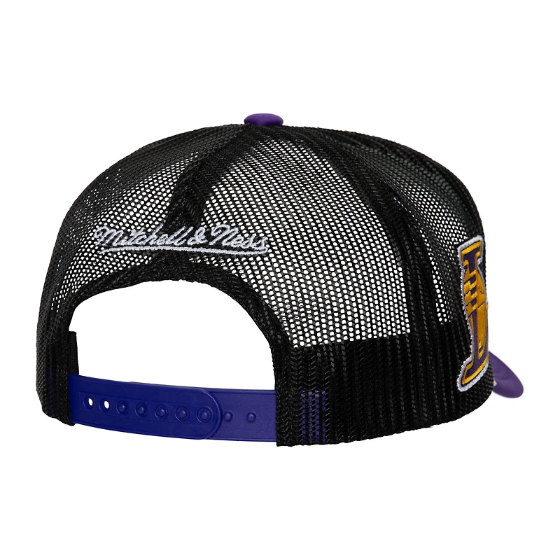 Casquette Snapback de camionneur en mousse sur le devant pour hommes, Mitchell & Ness, Los Angeles Lakers Hardwood Classics Blocker, blanche