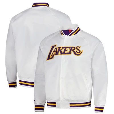 Veste à boutons-pression intégrale blanche Mitchell & Ness Los Angeles Lakers Hardwood Classics Throwback Wordmark Raglan Satin pour homme