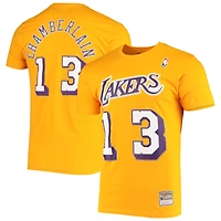 T-shirt avec nom et numéro de point Mitchell & Ness Wilt Chamberlain Gold Los Angeles Lakers Hardwood Classics pour hommes