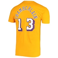 Men's Mitchell & Ness Wilt Chamberlain Gold Los Angeles Lakers Hardwood Classics Stitch Name Number T-Shirt