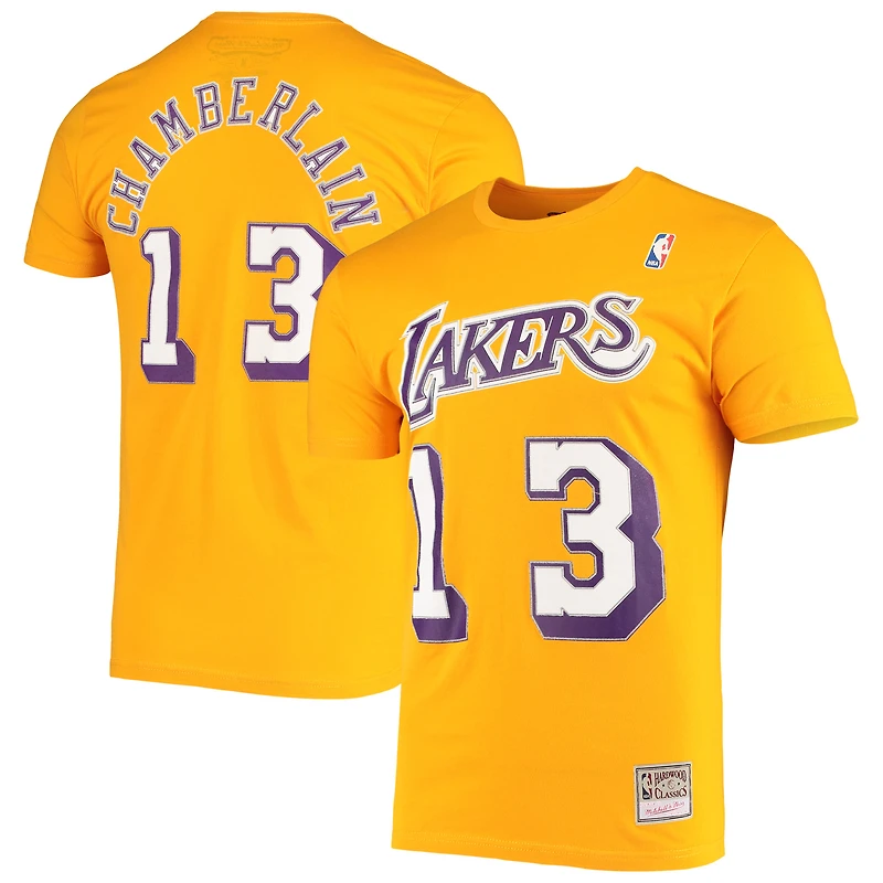 T-shirt avec nom et numéro de point Mitchell & Ness Wilt Chamberlain Gold Los Angeles Lakers Hardwood Classics pour hommes