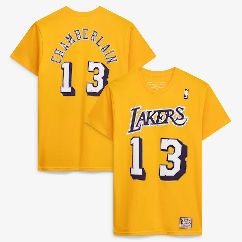 T-shirt avec nom et numéro de point Mitchell & Ness Wilt Chamberlain Gold Los Angeles Lakers Hardwood Classics pour hommes