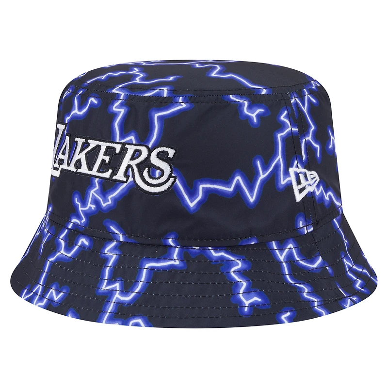 Bob réversible New Era noir/bleu clair pour homme des Los Angeles Lakers, motif soleil et tempête d'été