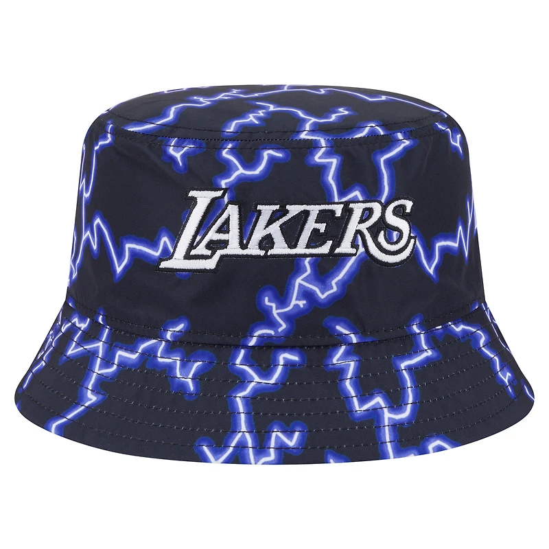 Men's New Era Black/Light Blue Los Angeles Lakers Summer Sun and Storm Reversible Bucket Hat