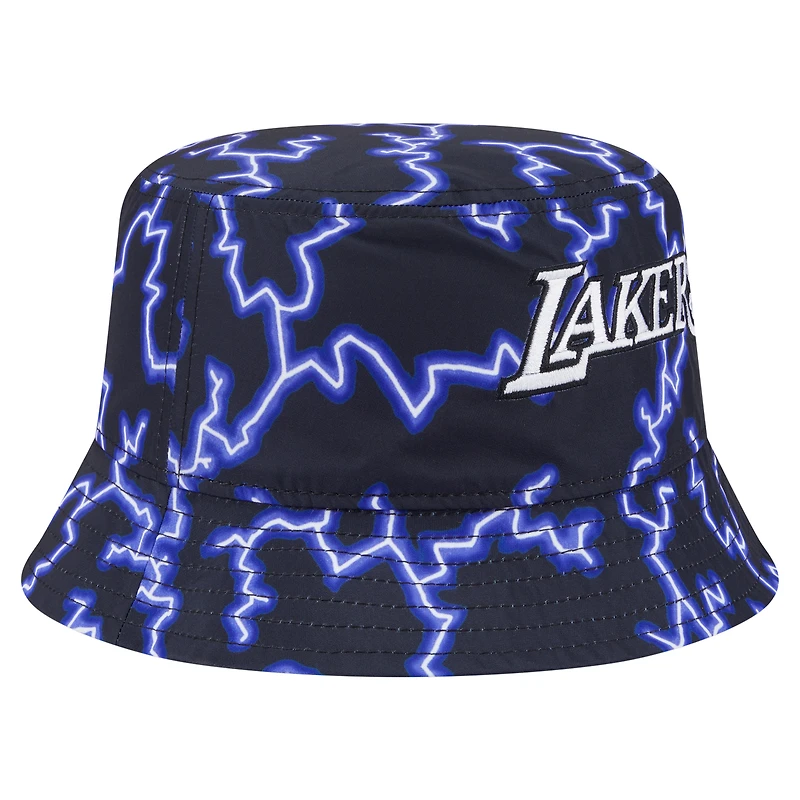 Bob réversible New Era noir/bleu clair pour homme des Los Angeles Lakers, motif soleil et tempête d'été