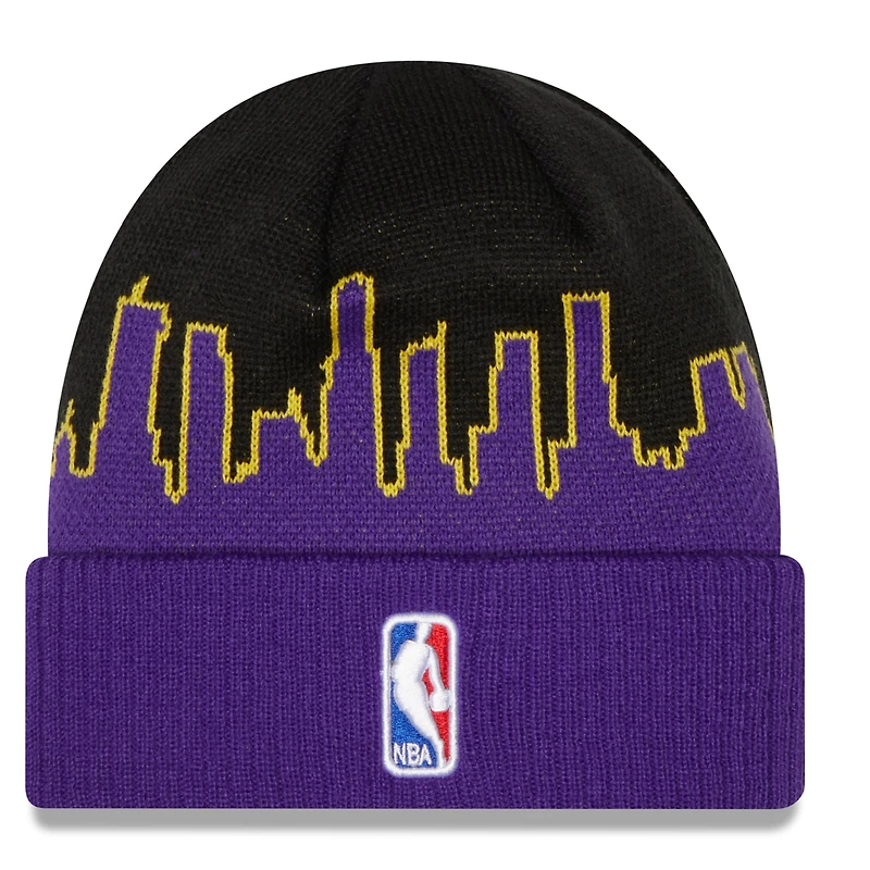 Tip Off Los Angeles Lakers New Era pour homme - noir/violet - Tuque en tricot à revers