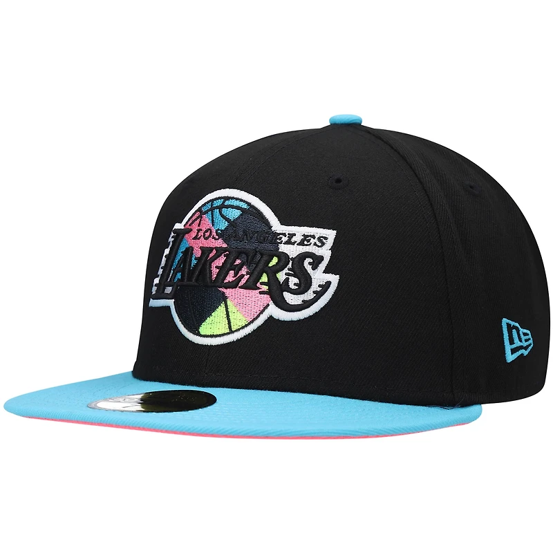 Men's New Era Black/Teal Los Angeles Lakers Vice City 59FIFTY Fitted Hat