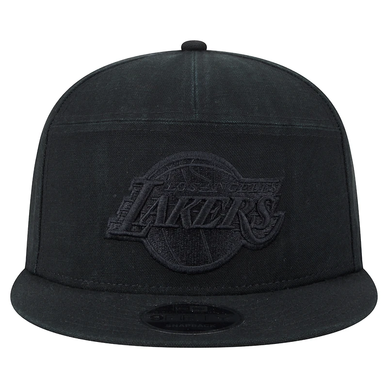 Men's New Era Black Los Angeles Lakers Adventure Canvas Split Panel 9FIFTY Snapback Hat
