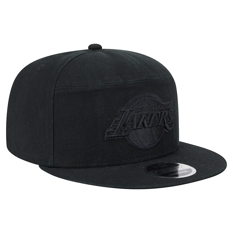 Men's New Era Black Los Angeles Lakers Adventure Canvas Split Panel 9FIFTY Snapback Hat