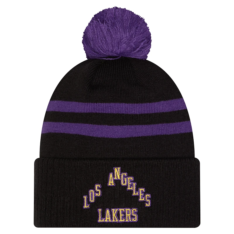 Men's New Era  Black Los Angeles Lakers City Edition Cuffed Knit Hat with Pom