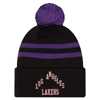 Men's New Era  Black Los Angeles Lakers City Edition Cuffed Knit Hat with Pom