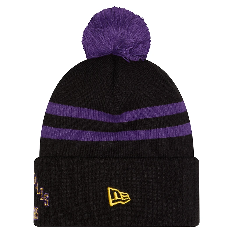 Men's New Era  Black Los Angeles Lakers City Edition Cuffed Knit Hat with Pom