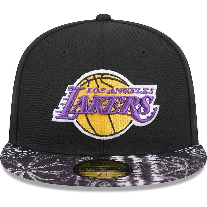 Men's New Era Black Los Angeles Lakers Coral Reef Visor 59FIFTY Fitted Hat
