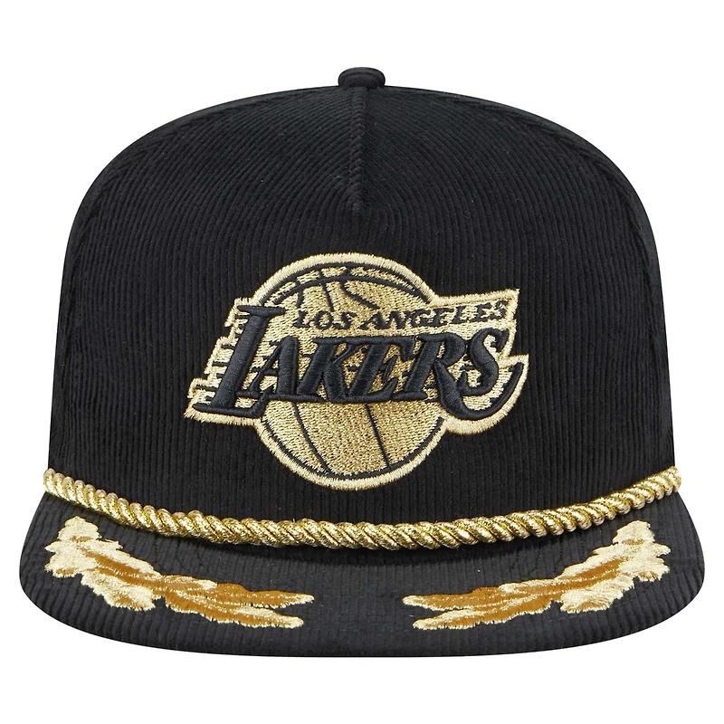 Men's New Era  Black Los Angeles Lakers Corduroy Gold Leaf Golfer Snapback Hat