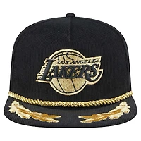 Men's New Era  Black Los Angeles Lakers Corduroy Gold Leaf Golfer Snapback Hat