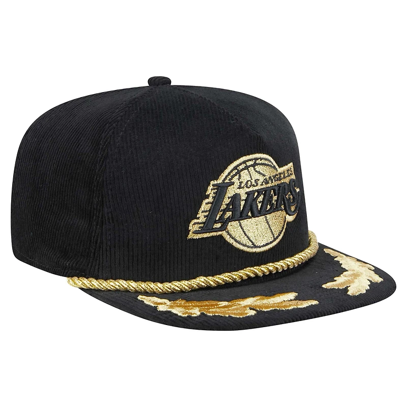 Men's New Era  Black Los Angeles Lakers Corduroy Gold Leaf Golfer Snapback Hat