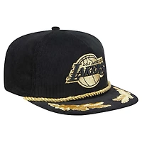 Men's New Era  Black Los Angeles Lakers Corduroy Gold Leaf Golfer Snapback Hat