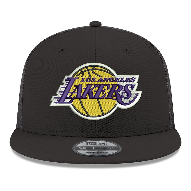 Casquette snapback New Era 9FIFTY noire pour homme, logo Los Angeles Lakers Core, maille.
