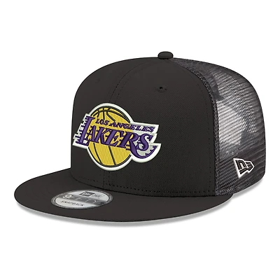Casquette snapback New Era 9FIFTY noire pour homme, logo Los Angeles Lakers Core, maille.
