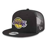 Casquette snapback New Era 9FIFTY noire pour homme, logo Los Angeles Lakers Core, maille.