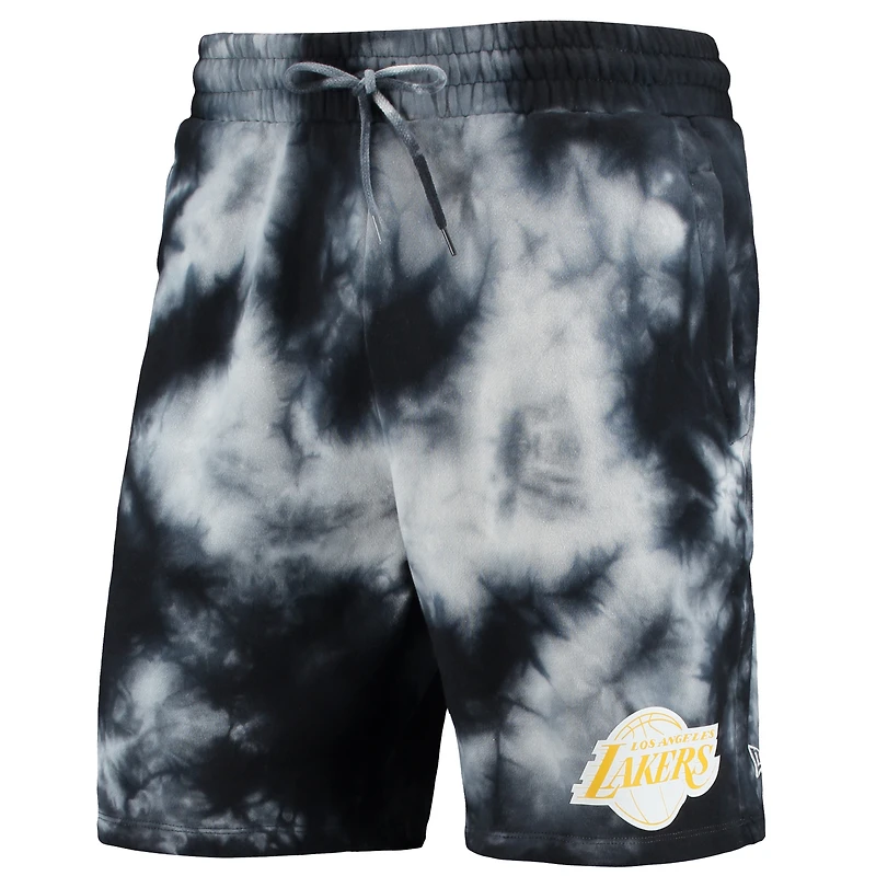 Men's New Era Black Los Angeles Lakers Fleece Tie-Dye Shorts