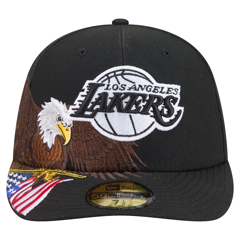 Men's New Era Black Los Angeles Lakers Freedom Pre-Curved 59FIFTY Fitted Hat