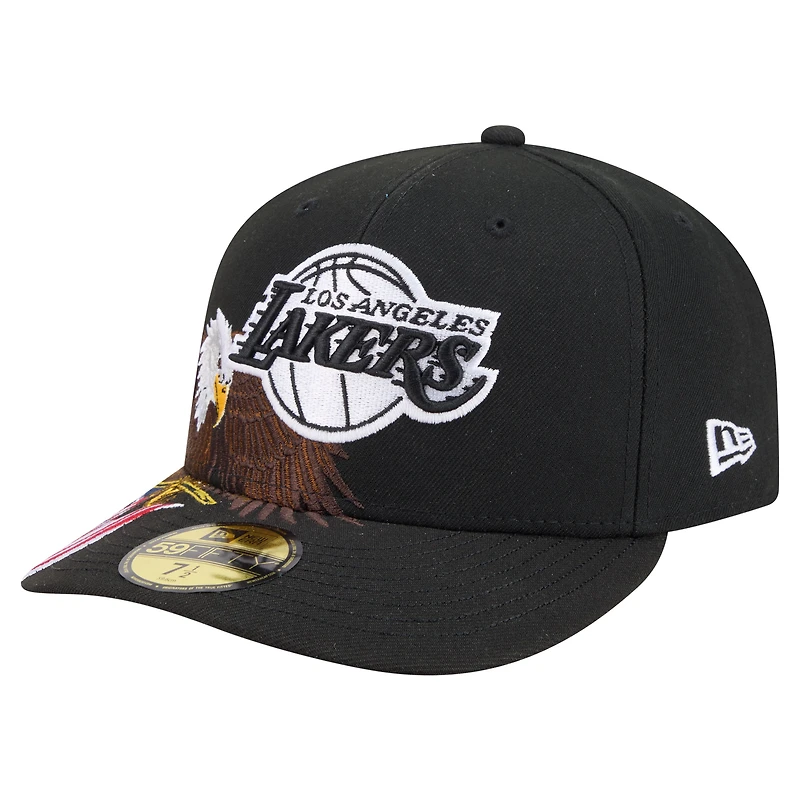 Men's New Era Black Los Angeles Lakers Freedom Pre-Curved 59FIFTY Fitted Hat