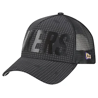 Men's New Era Black Los Angeles Lakers Midnight Ink Tonal A-Frame Trucker 9FORTY Adjustable Hat