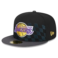 Men's New Era Black Los Angeles Lakers  Rally Drive Checkerboard 59FIFTY Crown Fitted Hat