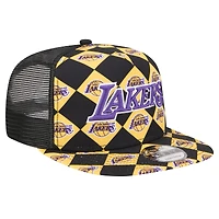 Men's New Era Black Los Angeles Lakers Seeing Diamonds A-Frame Trucker 9FIFTY Snapback Hat
