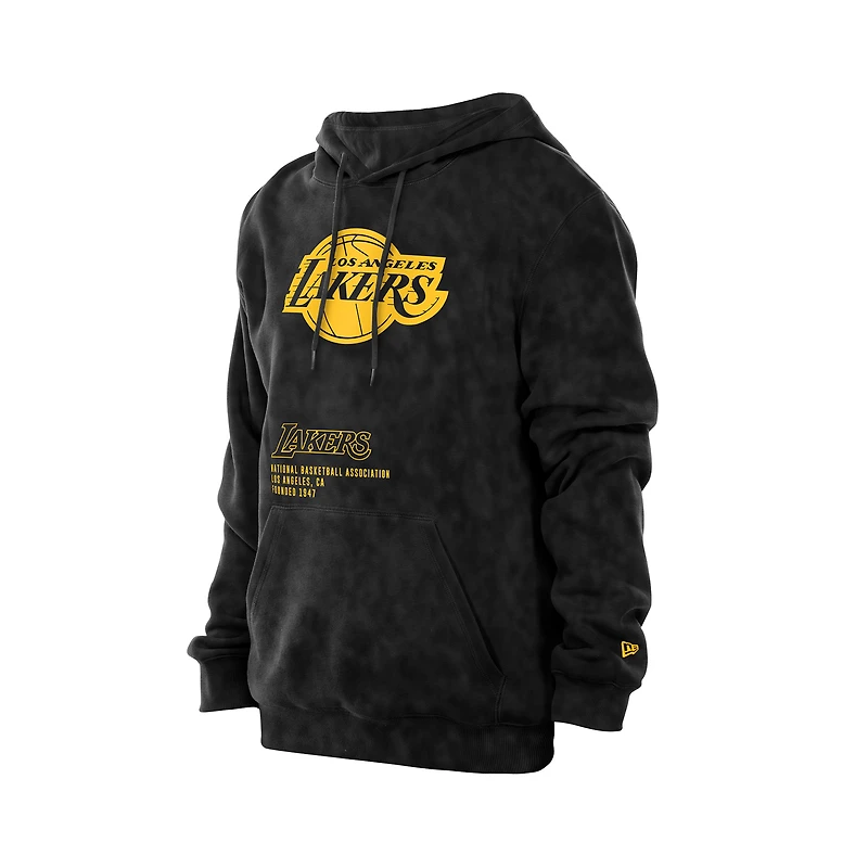 Men's New Era  Black Los Angeles Lakers Sport Night Mineral Wash Pullover Hoodie