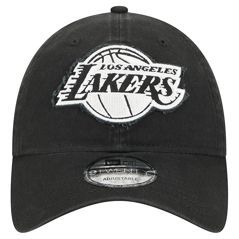 Men's New Era Black Los Angeles Lakers Stamp Fabric Applique 9TWENTY Adjustable Hat