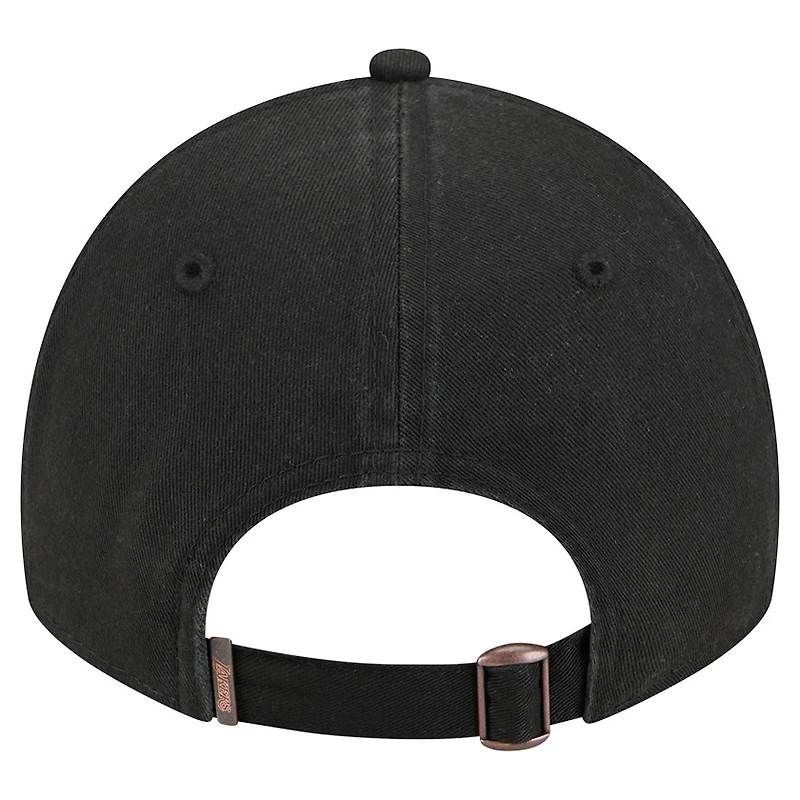 Men's New Era  Black Los Angeles Lakers Stamp Fabric Applique 9TWENTY Adjustable Hat