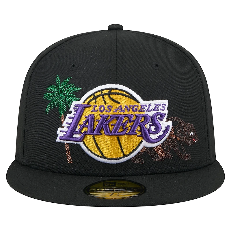 Casquette ajustée 59FIFTY noire New Era pour homme avec logo State Stitch des Lakers Los Angeles