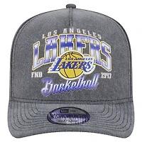 Men's New Era  Charcoal Los Angeles Lakers Throwback Washed Pre-Curved 9FIFTY Snapback Hat