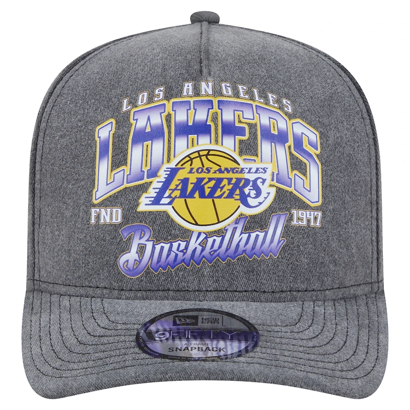 Men's New Era  Charcoal Los Angeles Lakers Throwback Washed Pre-Curved 9FIFTY Snapback Hat
