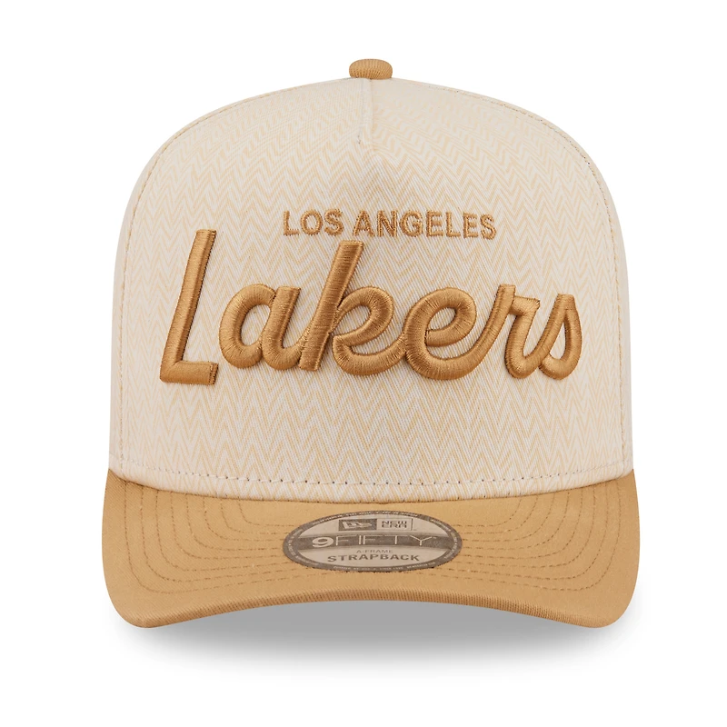 Men's New Era Cream Los Angeles Lakers Herringbone 9FIFTY A-Frame Snapback Hat