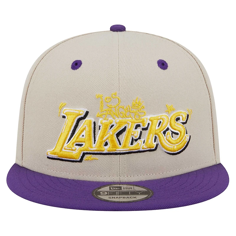 Men's New Era Cream Los Angeles Lakers Injection Team Art 9FIFTY Adjustable Snapback Hat