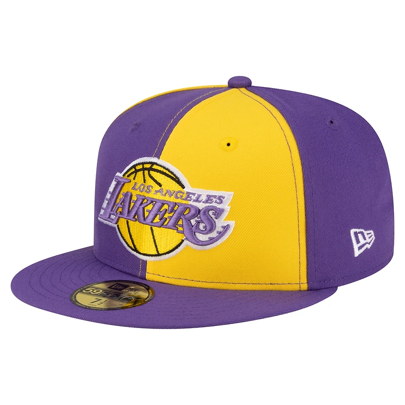 Casquette ajustée New Era 59FIFTY pour homme, or et violet, Los Angeles Lakers, style rétro années 80, motif girouette.