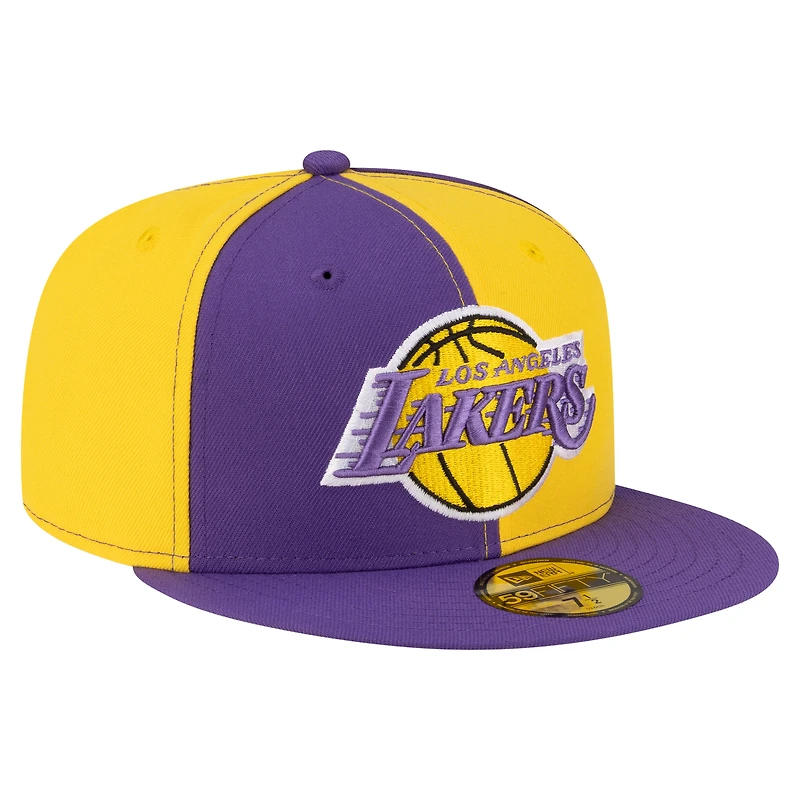Casquette ajustée New Era 59FIFTY pour homme, or et violet, Los Angeles Lakers, style rétro années 80, motif girouette.