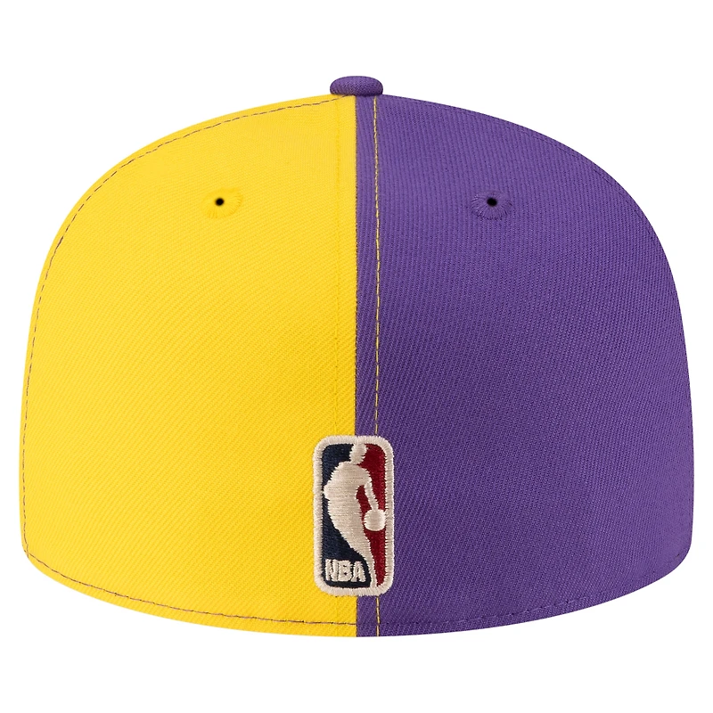 Men's New Era Gold/Purple Los Angeles Lakers 80s Throwback Pinwheel 59FIFTY Fitted Hat