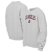 Men's New Era Gray Los Angeles Lakers Chenille Cross Over Pullover Sweatshirt